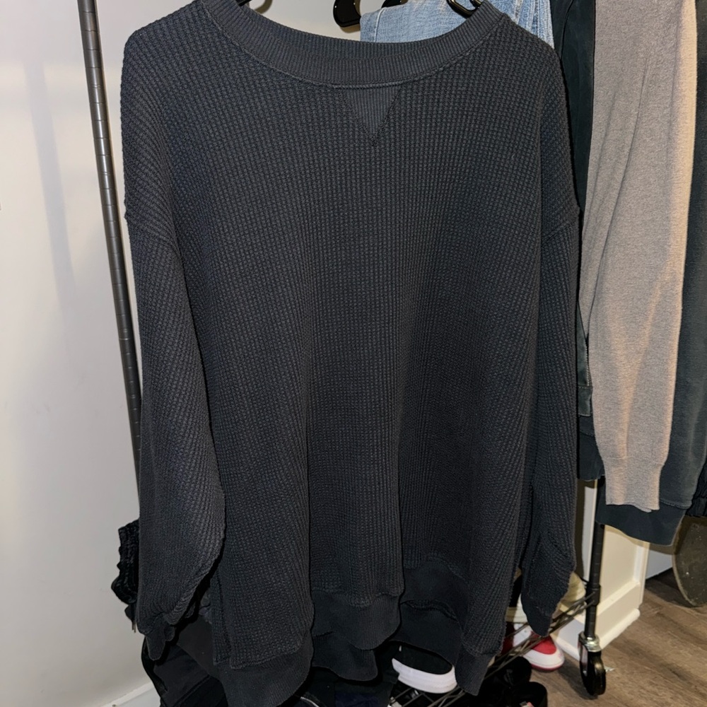 Aerie Black Crewneck Sweater Relaxed Fit